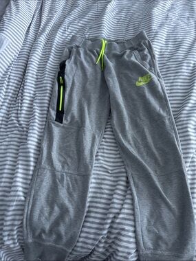 Nike Gray Joggers with Neon Yellow-Green Accents youth size XL